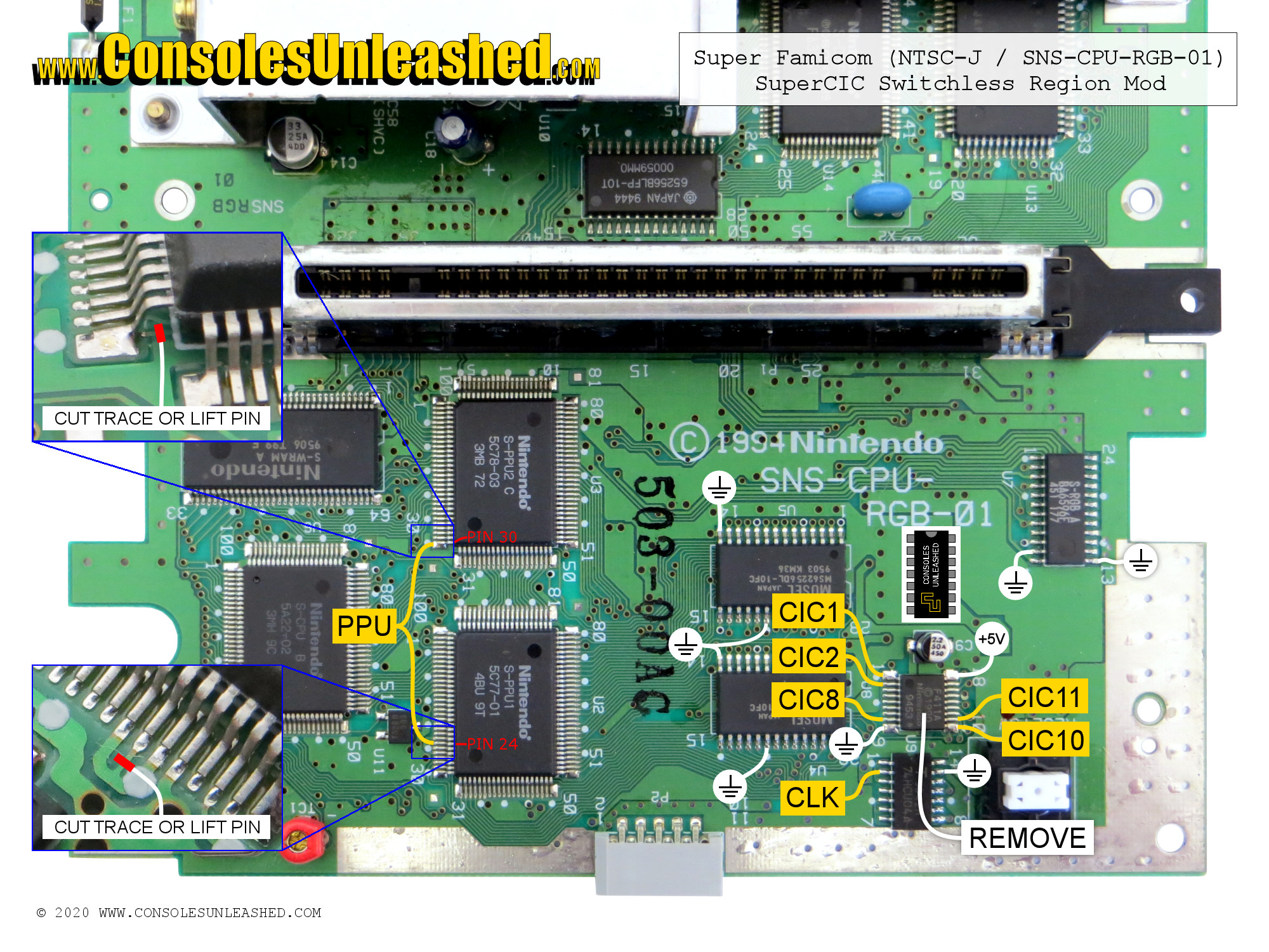 Nintendo SNES / Super Famicom 1-Chip RGB Bypass –